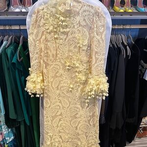 Zimmermann Yellow Floral Lace Long Sleeve Dress